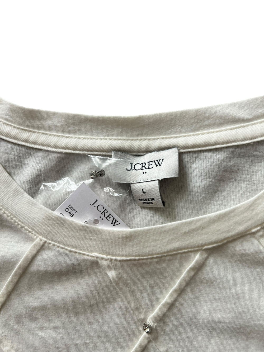 J. Crew Factory Cream Short-Sleeve Beaded Diamond Knit Top - Picture 5 of 7